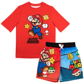 Nintendo Super Mario Bros Boys Swim Wear Rash Guard Set Super Mario 2 Piece Set Boys Swimsuit Boys Rash Guard Boy Swim Trunks Boys Swim Set Mario Brothers Swim Suit Mario (Red Size 7)